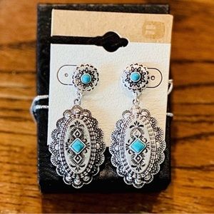 NEW! Turquoise Dangle Earrings Western Boho Chic Crystals Stones Gems Jewelry